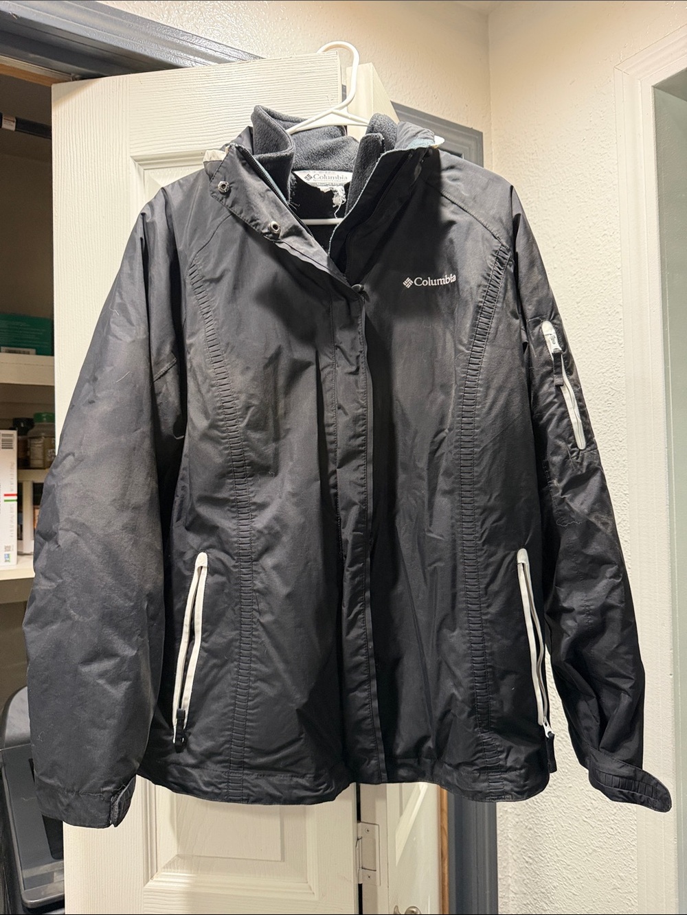 Columbia Kids Black Rain Jacket with White Trim